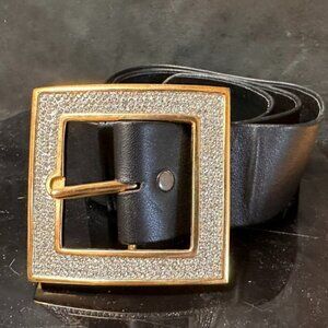 Alexis Kirk Black Rhinestone Big Buckle Belt 2 Belt straps leather /Satin)